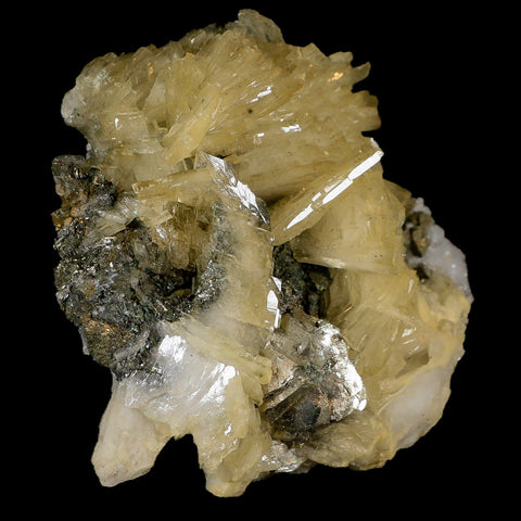 3.6" Barite Blades, Pyrite And Crystal Quartz Minerals Bou Nahas Mine Morocco - Fossil Age Minerals