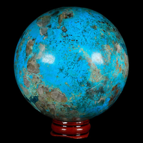 XL 81MM Chrysocolla Polished Sphere Teal And Blue Color Location Peru Free Stand - Fossil Age Minerals