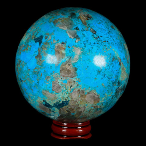 XL 81MM Chrysocolla Polished Sphere Teal And Blue Color Location Peru Free Stand - Fossil Age Minerals