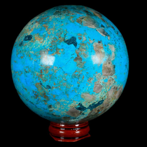 XL 81MM Chrysocolla Polished Sphere Teal And Blue Color Location Peru Free Stand - Fossil Age Minerals