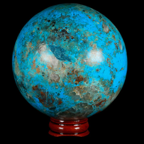 XL 81MM Chrysocolla Polished Sphere Teal And Blue Color Location Peru Free Stand - Fossil Age Minerals