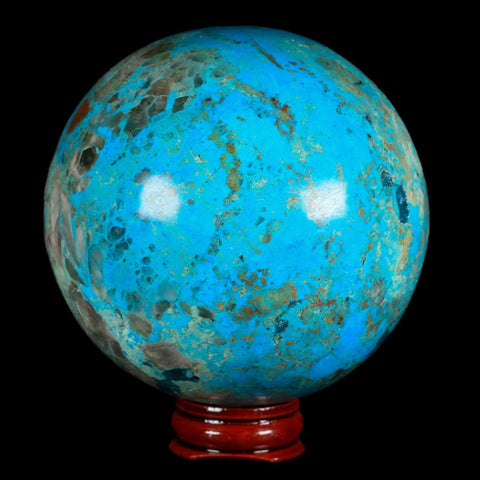 XL 81MM Chrysocolla Polished Sphere Teal And Blue Color Location Peru Free Stand - Fossil Age Minerals