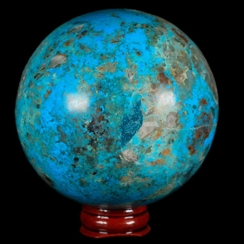 XL 81MM Chrysocolla Polished Sphere Teal And Blue Color Location Peru Free Stand - Fossil Age Minerals
