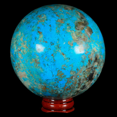 XL 81MM Chrysocolla Polished Sphere Teal And Blue Color Location Peru Free Stand - Fossil Age Minerals