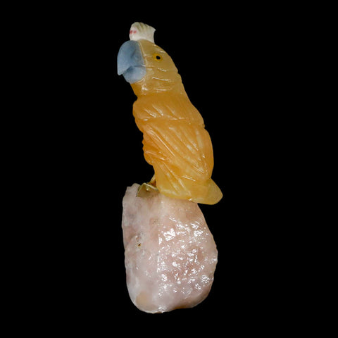 3.5" Hand Carved Bird Perched on Calcite Parrot Yellow And Blue Calcite Peru - Fossil Age Minerals