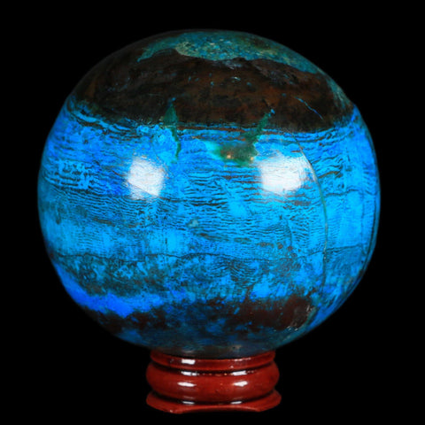 XL 72MM Chrysocolla Polished Sphere Teal And Blue Color Location Peru Free Stand - Fossil Age Minerals