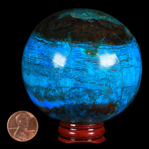 XL 72MM Chrysocolla Polished Sphere Teal And Blue Color Location Peru Free Stand - Fossil Age Minerals