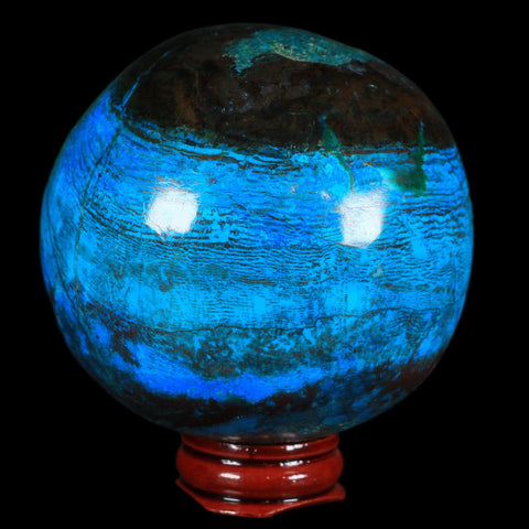 XL 72MM Chrysocolla Polished Sphere Teal And Blue Color Location Peru Free Stand - Fossil Age Minerals