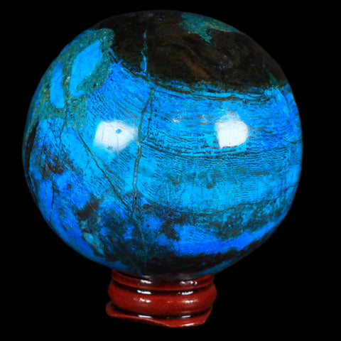 XL 72MM Chrysocolla Polished Sphere Teal And Blue Color Location Peru Free Stand - Fossil Age Minerals