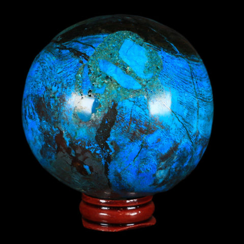 XL 72MM Chrysocolla Polished Sphere Teal And Blue Color Location Peru Free Stand - Fossil Age Minerals