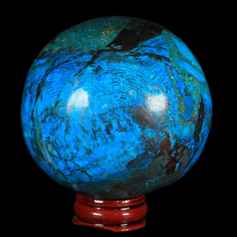 XL 72MM Chrysocolla Polished Sphere Teal And Blue Color Location Peru Free Stand - Fossil Age Minerals