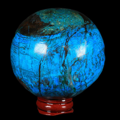 XL 72MM Chrysocolla Polished Sphere Teal And Blue Color Location Peru Free Stand - Fossil Age Minerals