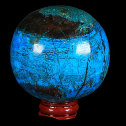 XL 72MM Chrysocolla Polished Sphere Teal And Blue Color Location Peru Free Stand - Fossil Age Minerals