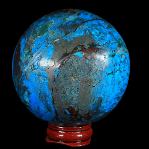 XL 72MM Chrysocolla Polished Sphere Teal And Blue Color Location Peru Free Stand - Fossil Age Minerals