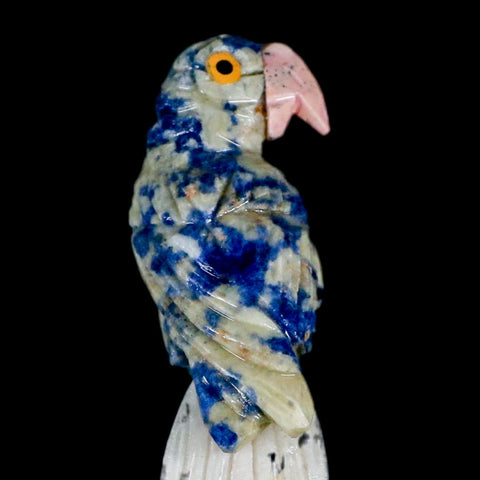 3.8" Hand Carved Bird Perched on Yellow Calcite Parrot Sodalite, Rhodochrosite Peru - Fossil Age Minerals