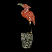 3.9" Hand Carved Bird Perched on Pyrite Shore Bird Pink, Green Calcite, Serpentine Peru