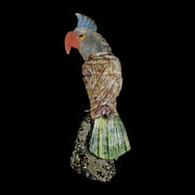 3.7" Hand Carved Bird Perched on Pyrite Parrot Brown Blue Calcite, Serpentine Peru