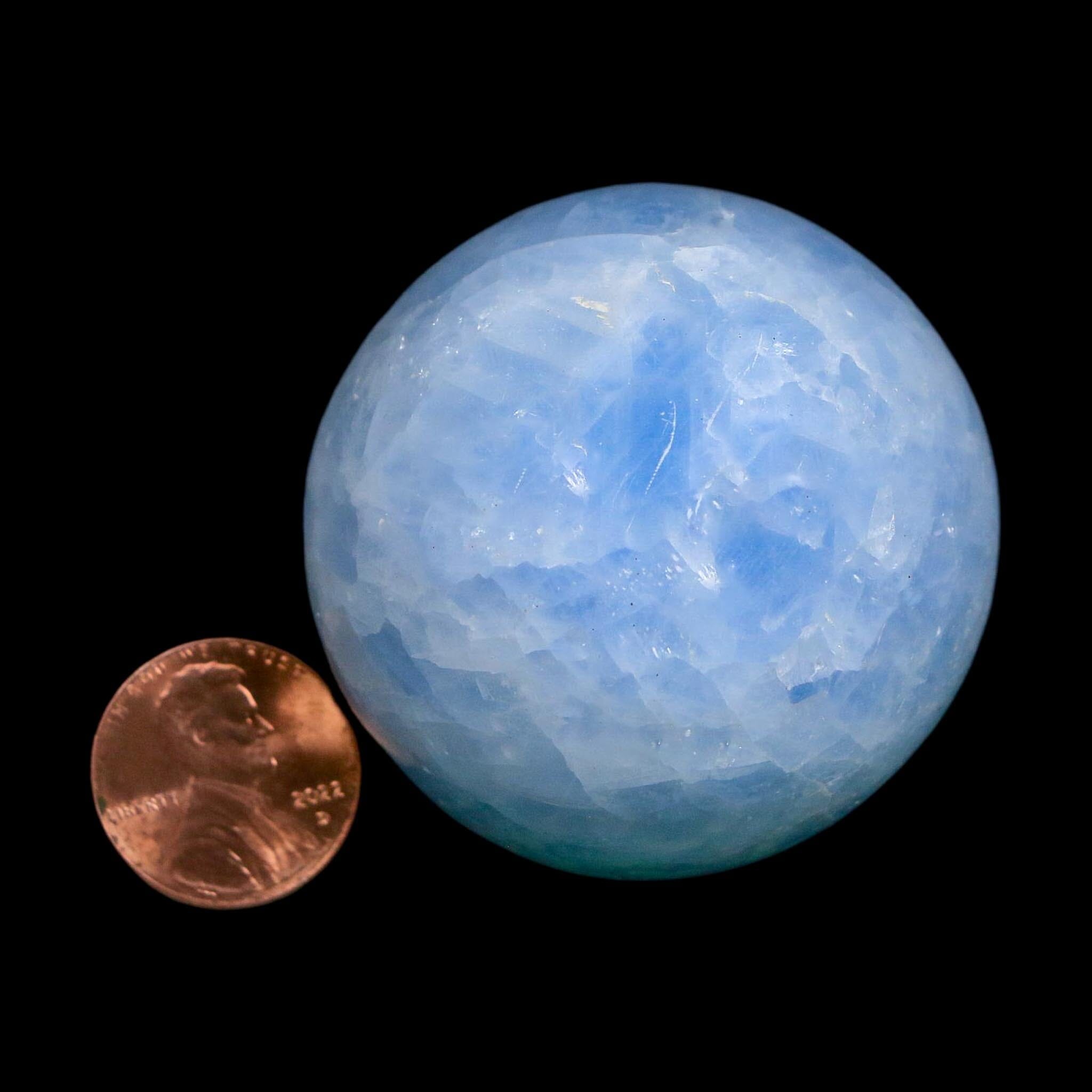 47MM Ice Blue Calcite Crystal Mineral Sphere Orb Nuevo Leon Mexico