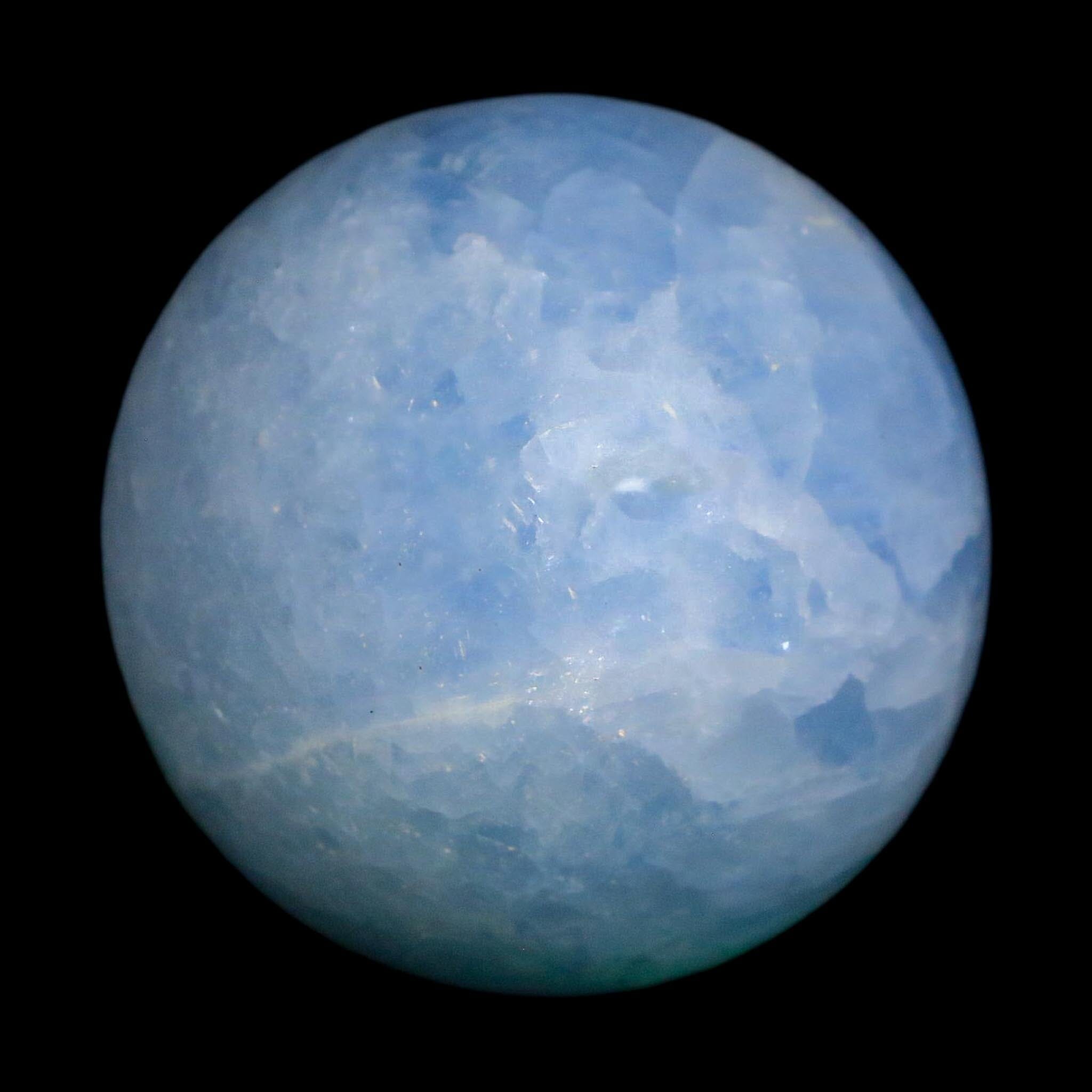 47MM Ice Blue Calcite Crystal Mineral Sphere Orb Nuevo Leon Mexico