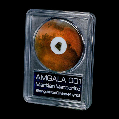 Mars Rock Martian Meteorite Amgala 001 Shergottite Olivine-Phyric COA And Display - Fossil Age Minerals