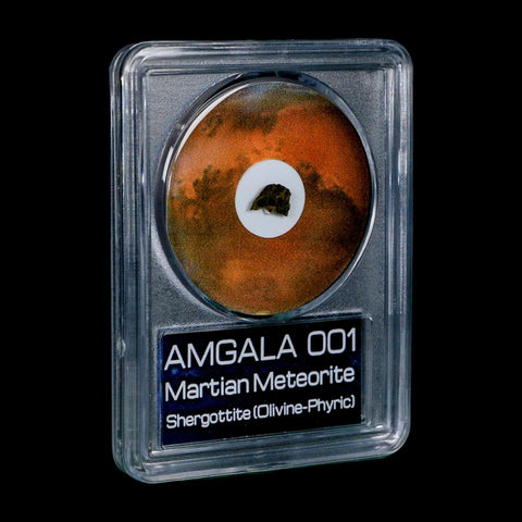 Mars Rock Martian Meteorite Amgala 001 Shergottite Olivine-Phyric COA And Display - Fossil Age Minerals