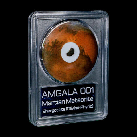 Mars Rock Martian Meteorite Amgala 001 Shergottite Olivine-Phyric COA And Display - Fossil Age Minerals