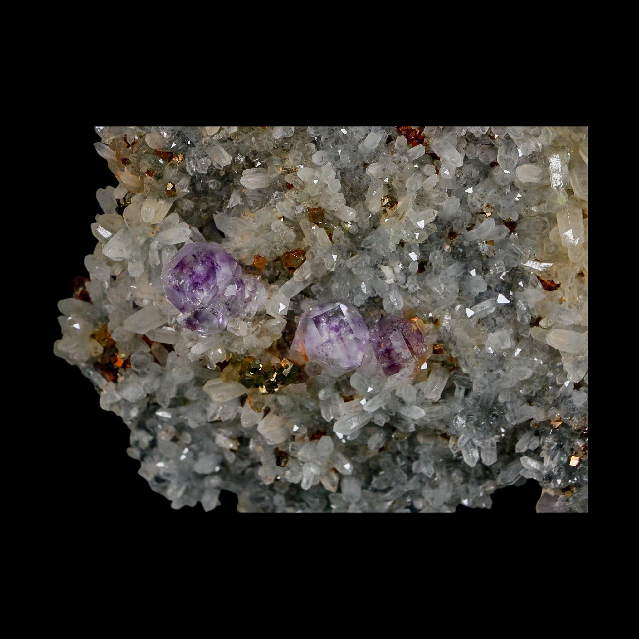 7" Crystal Quartz, Purple Amethyst And Pyrite Crystal Cluster Mineral Specimen Stand