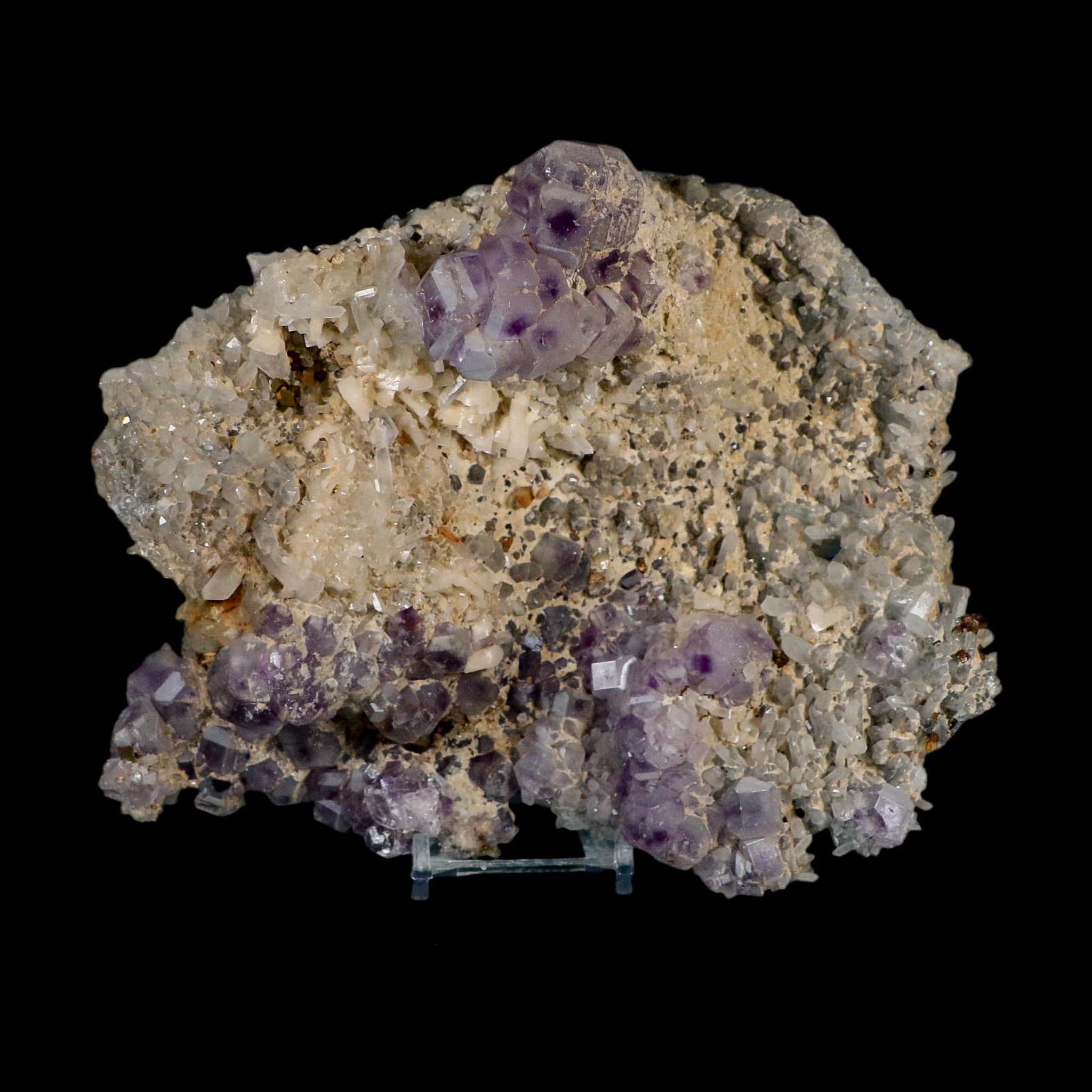 7" Crystal Quartz, Purple Amethyst And Pyrite Crystal Cluster Mineral Specimen Stand