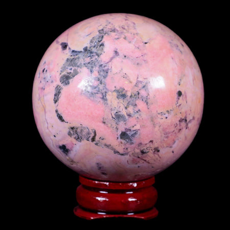 XL 50MM Natural Rhodonite Mineral Crystal Sphere Ball Peru Rosewood Stand