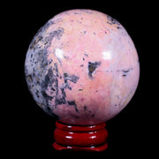 XL 52MM Natural Rhodonite Mineral Crystal Sphere Ball Peru Rosewood Stand