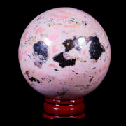 XL 53MM Natural Rhodonite Mineral Crystal Sphere Ball Peru Rosewood Stand