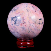 XL 52MM Natural Rhodonite Mineral Crystal Sphere Ball Peru Rosewood Stand