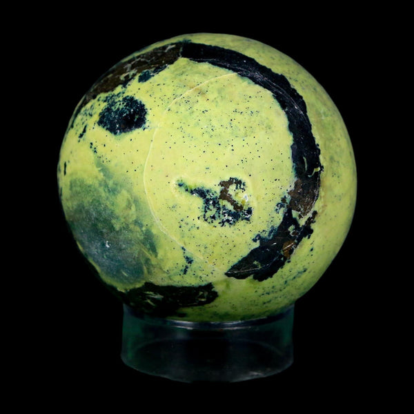 XL 53MM Natural Green & Yellow Serpentine Pyrite Sphere Ball Orb Peru Stand