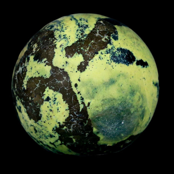 XL 53MM Natural Green & Yellow Serpentine Pyrite Sphere Ball Orb Peru Stand