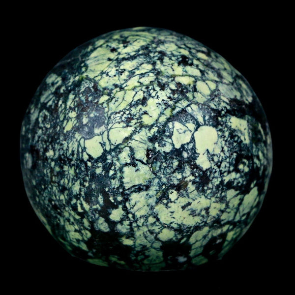 XL 51MM Natural Green & Yellow Serpentine Pyrite Sphere Ball Orb Peru Stand
