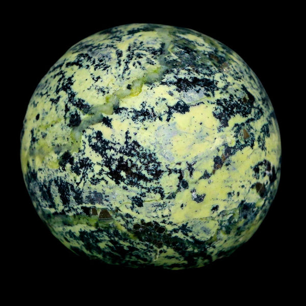 XL 51MM Natural Green & Yellow Serpentine Pyrite Sphere Ball Orb Peru Stand
