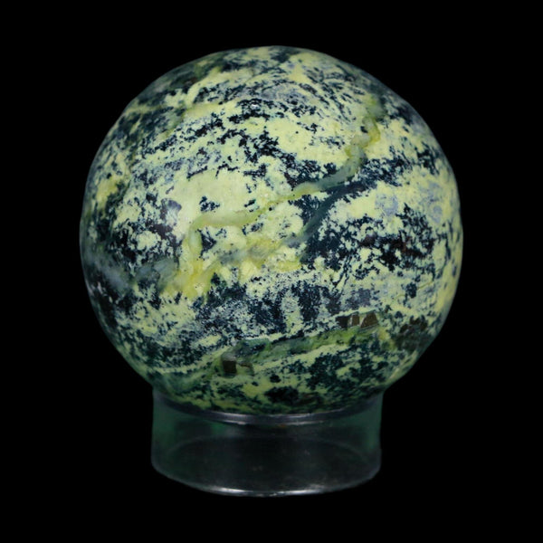 XL 51MM Natural Green & Yellow Serpentine Pyrite Sphere Ball Orb Peru Stand