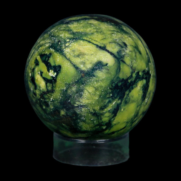 XL 53MM Natural Green & Yellow Serpentine Pyrite Sphere Ball Orb Peru Stand