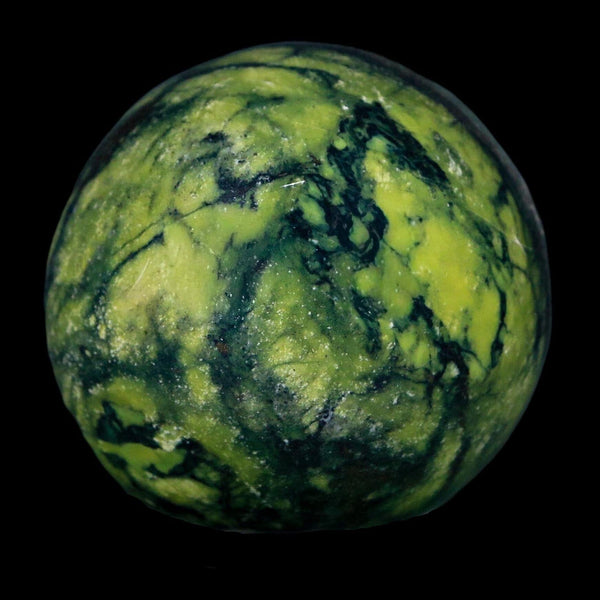 XL 53MM Natural Green & Yellow Serpentine Pyrite Sphere Ball Orb Peru Stand