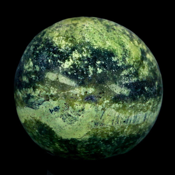 XL 57MM Natural Green & Yellow Serpentine Pyrite Sphere Ball Orb Peru Stand