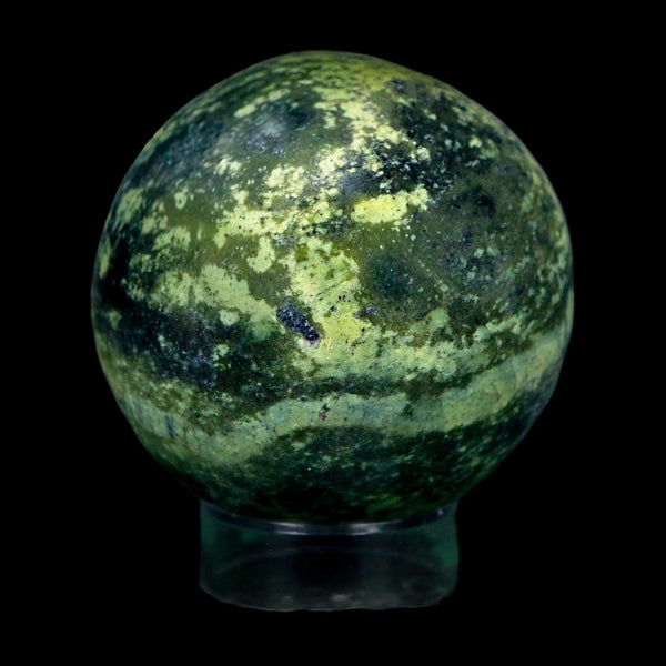 XL 57MM Natural Green & Yellow Serpentine Pyrite Sphere Ball Orb Peru Stand