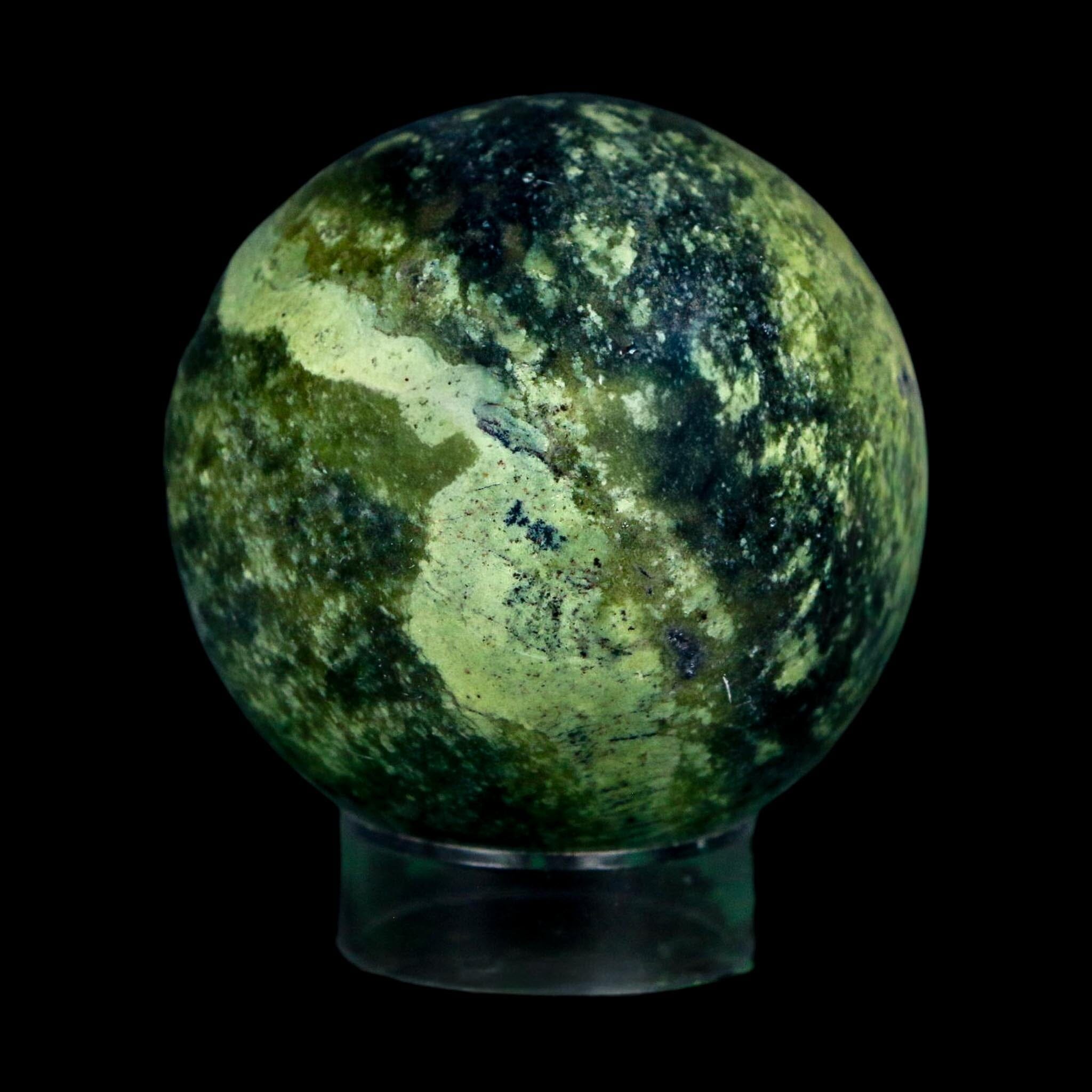 XL 57MM Natural Green & Yellow Serpentine Pyrite Sphere Ball Orb Peru Stand - Fossil Age Minerals