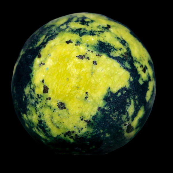 45MM Natural Green & Yellow Serpentine Pyrite Sphere Ball Orb Peru Stand