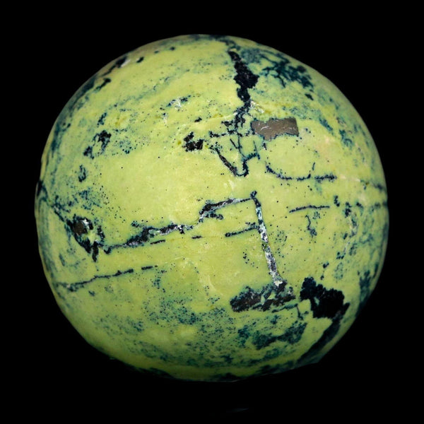 XL 53MM Natural Green & Yellow Serpentine Pyrite Sphere Ball Orb Peru Stand