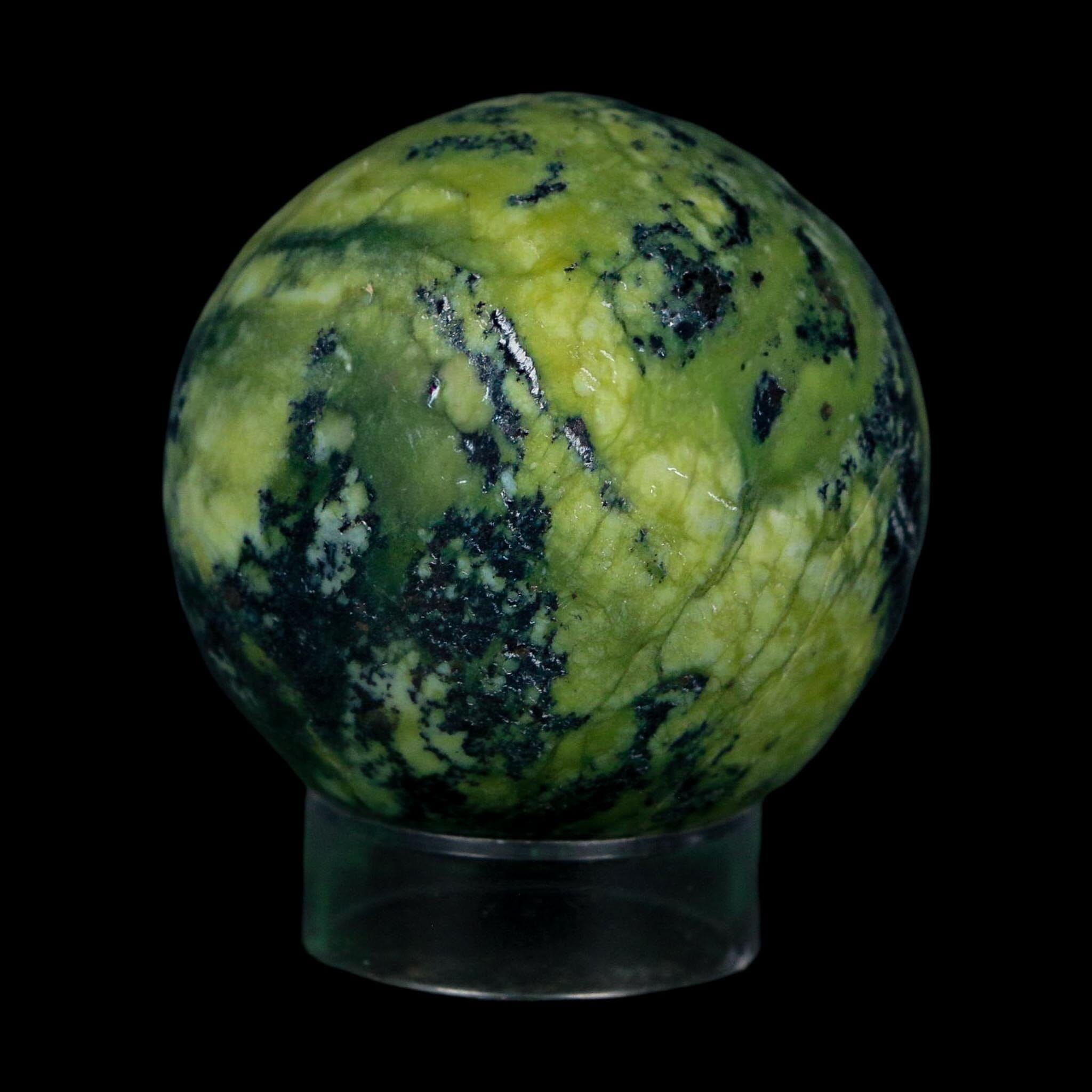 XL 52MM Natural Green & Yellow Serpentine Pyrite Sphere Ball Orb Peru Stand - Fossil Age Minerals