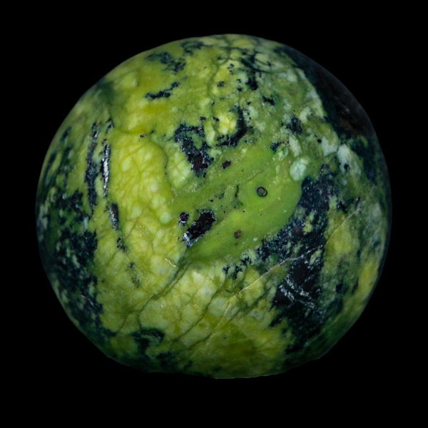 XL 52MM Natural Green & Yellow Serpentine Pyrite Sphere Ball Orb Peru Stand