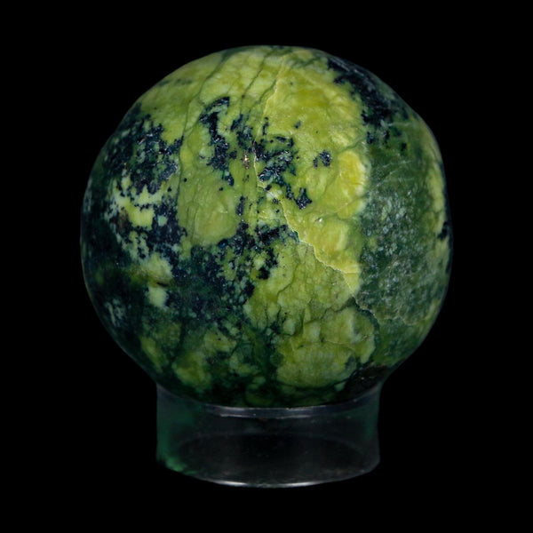 XL 52MM Natural Green & Yellow Serpentine Pyrite Sphere Ball Orb Peru Stand