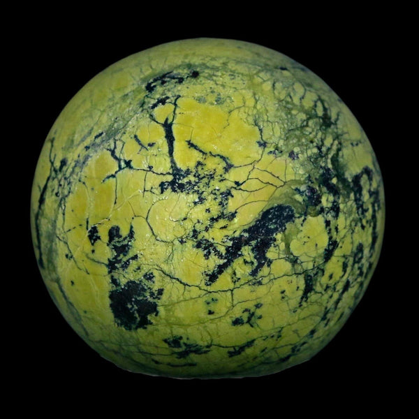 XL 52MM Natural Green & Yellow Serpentine Pyrite Sphere Ball Orb Peru Stand