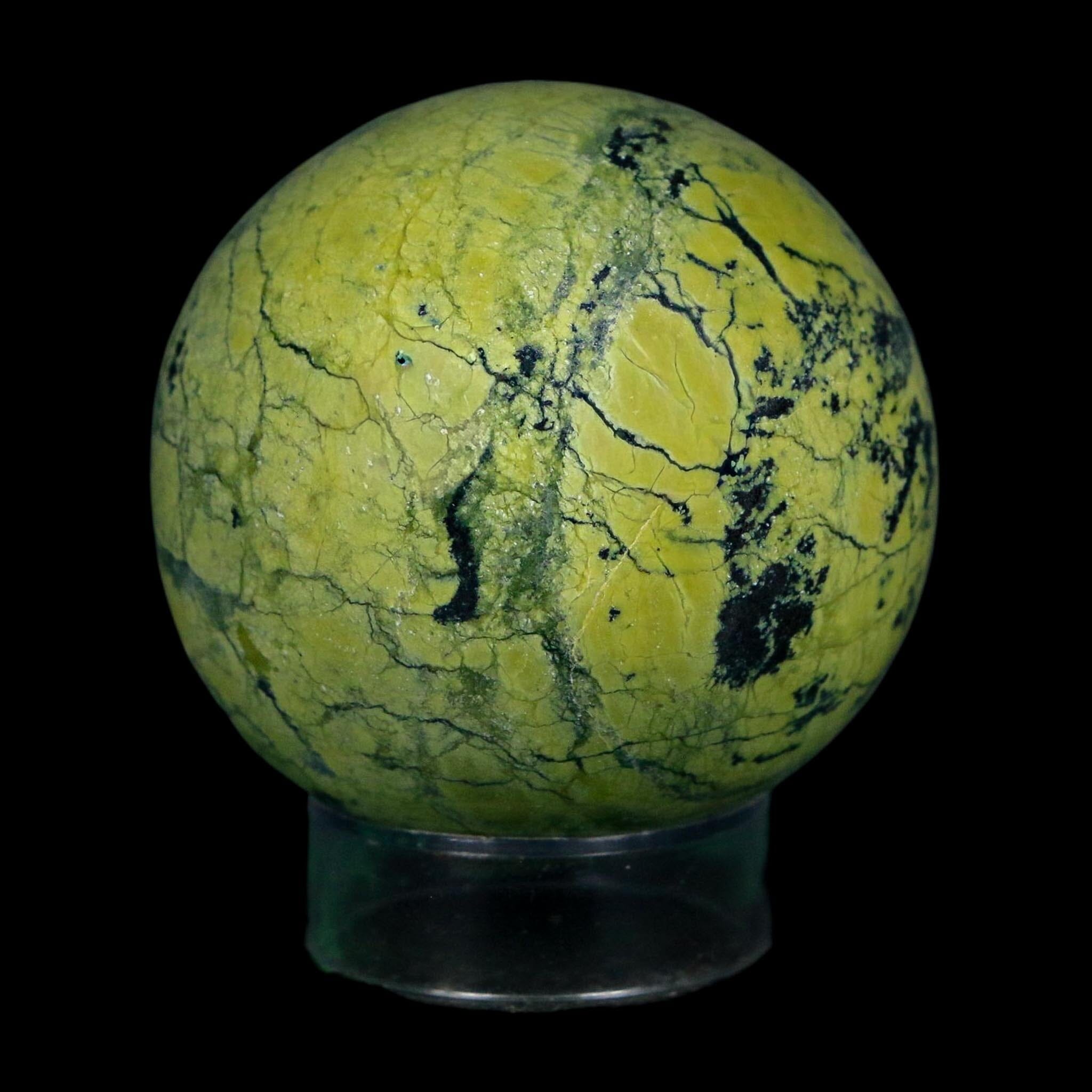 XL 52MM Natural Green & Yellow Serpentine Pyrite Sphere Ball Orb Peru Stand - Fossil Age Minerals
