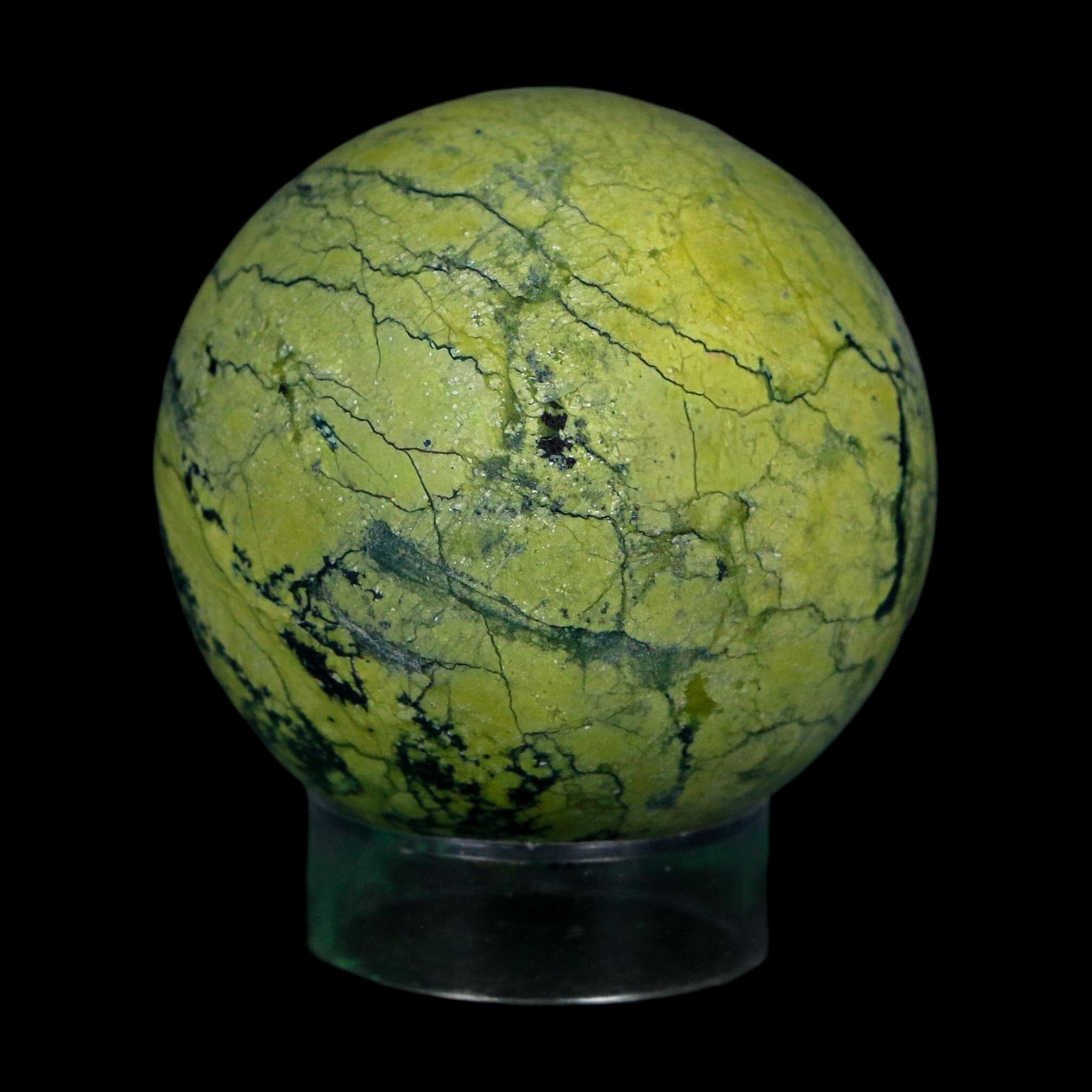 XL 52MM Natural Green & Yellow Serpentine Pyrite Sphere Ball Orb Peru Stand - Fossil Age Minerals
